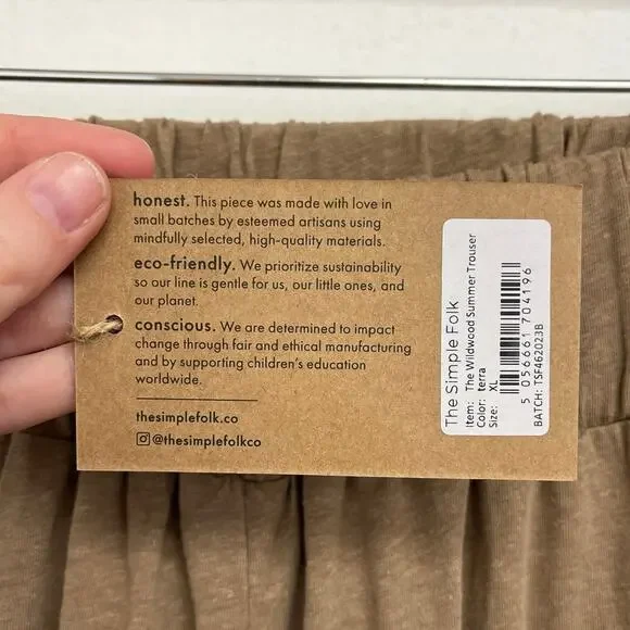 The Simple Folk Wildwood Summer Trouser Hemp Organic Cotton Wide Leg Pull On XL - Picture 6 of 11